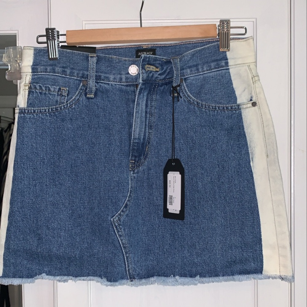 denim skirt with acid washed stripes on side